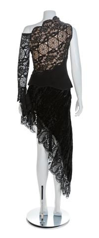 Atelier Versace Black Lace Top with Black Velvet and Lace Skirt, 1990s