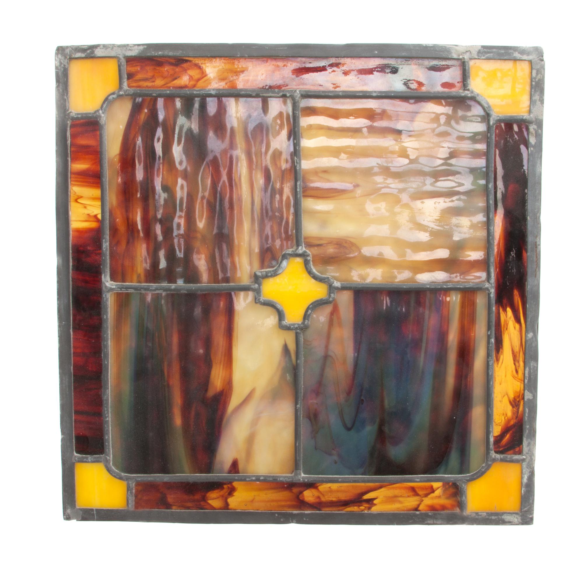 A Collection of Twelve Leaded Glass Windows Largest: 17 1/2 x 39 1/2 inches.