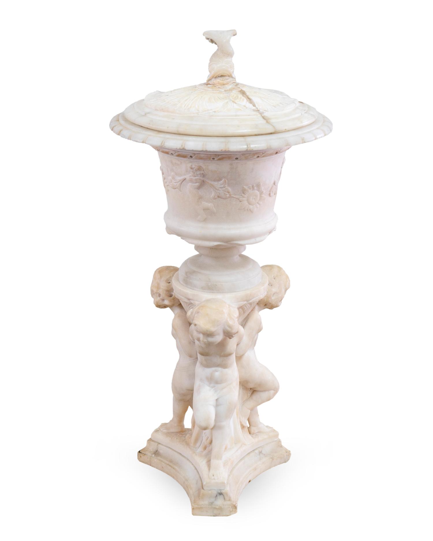 An Italian Carved Alabaster Covered Urn — 19TH CENTURY