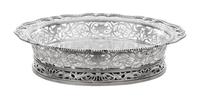 An English Silver Center Bowl, Paul Crespin, London, 1744, of oval, reticulated form with a gadrooned rim over the pierced foliate side