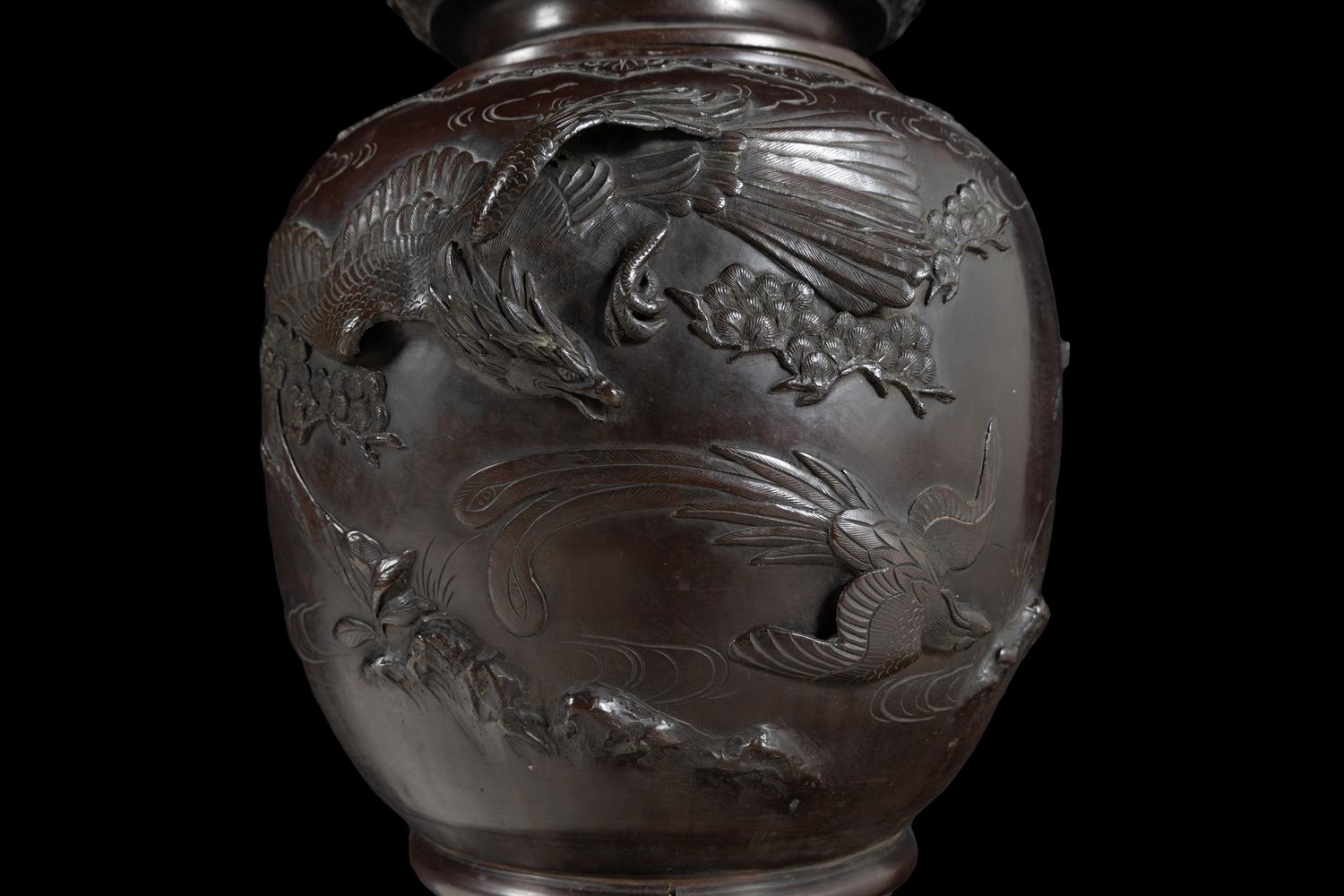 A Large Japanese Patinated Bronze Floor Vase