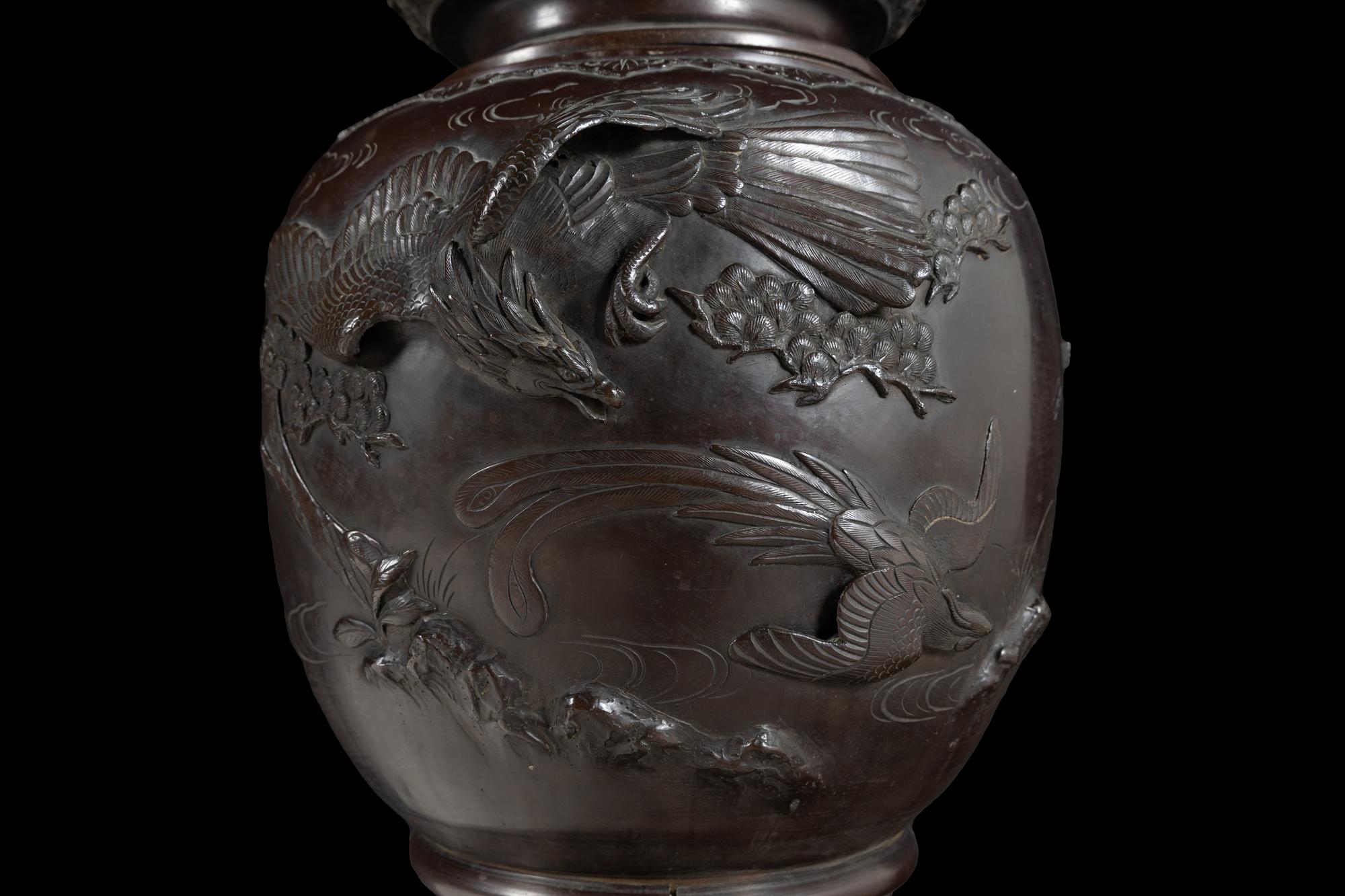 A Large Japanese Patinated Bronze Floor Vase