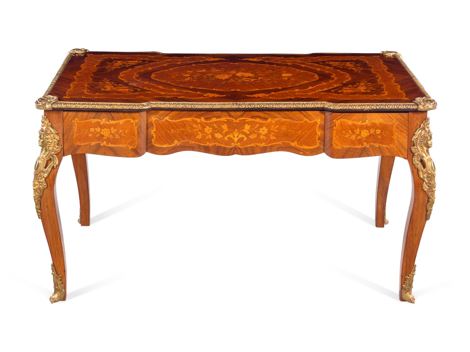 A Louis XV Style Gilt Bronze Mounted Kingwood and Marquetry Low Table