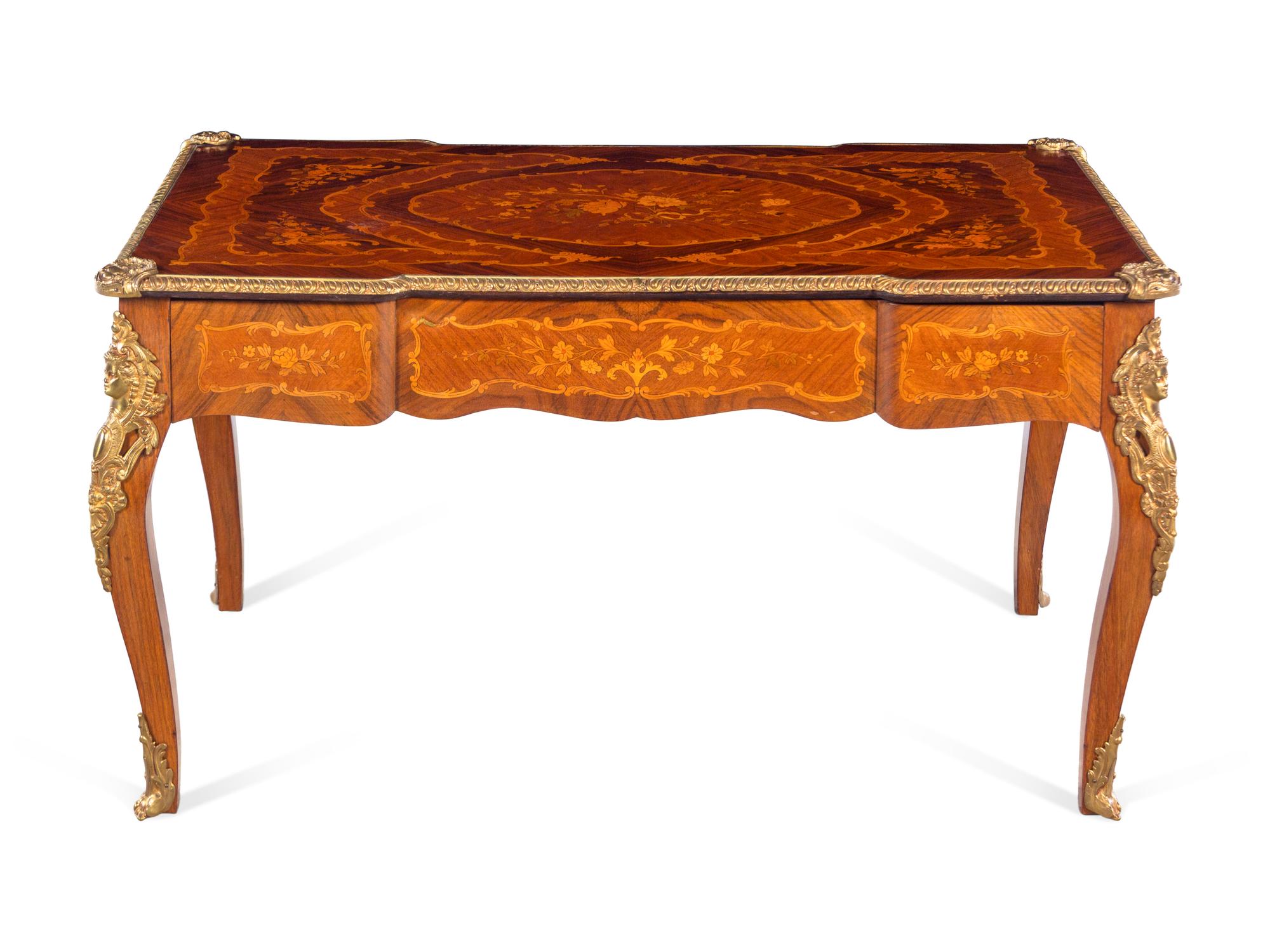 A Louis XV Style Gilt Bronze Mounted Kingwood and Marquetry Low Table