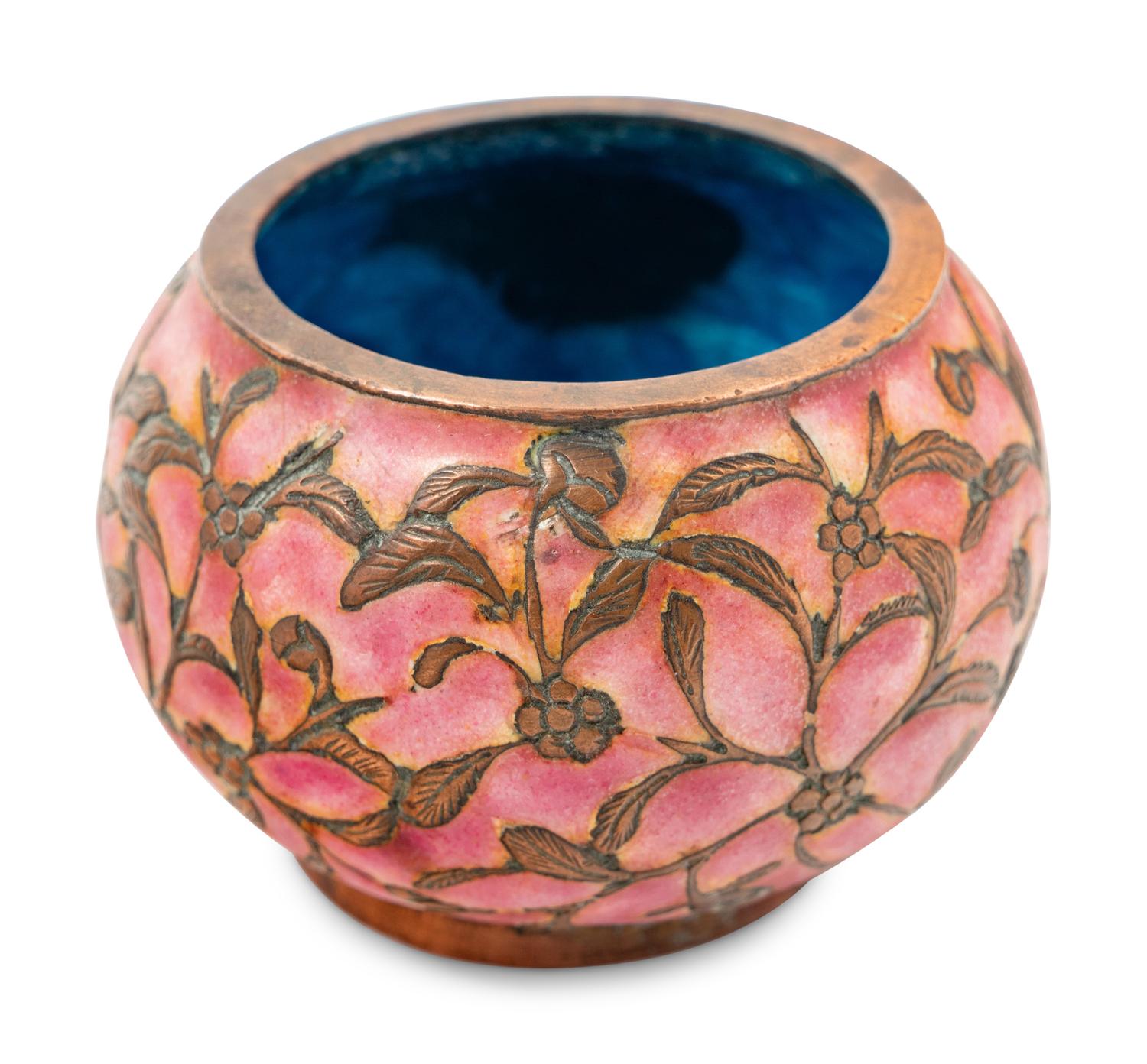 Six Japanese Pink Ground Cloisonné Enamel Vessels