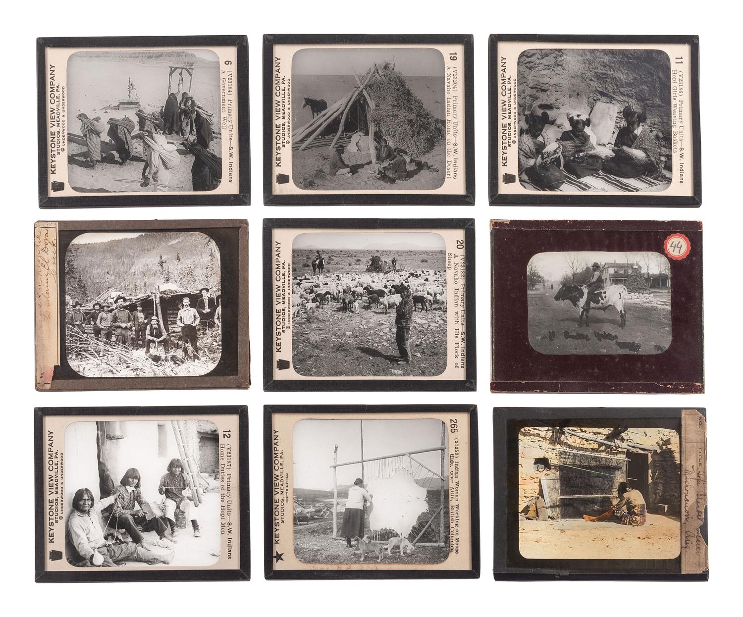[WESTERN AMERICANA]. A group of magic lantern slides with Native American and western subject matter, including: