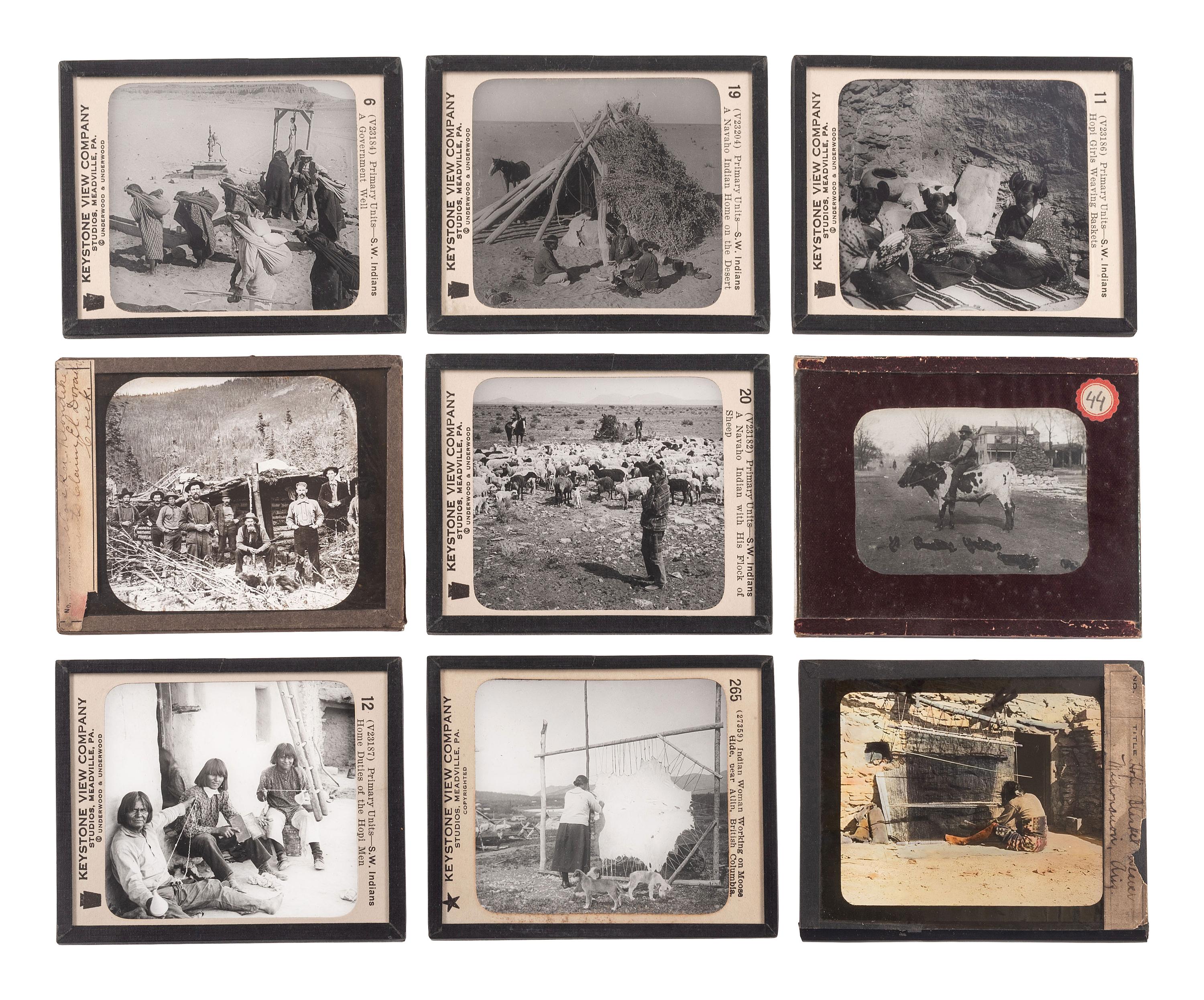 [WESTERN AMERICANA]. A group of magic lantern slides with Native American and western subject matter, including: