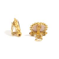 ELIZABETH LOCKE, YELLOW GOLD, CITRINE AND GLASS AND MOTHER-OF-PEARL INTAGLIO EARCLIPS