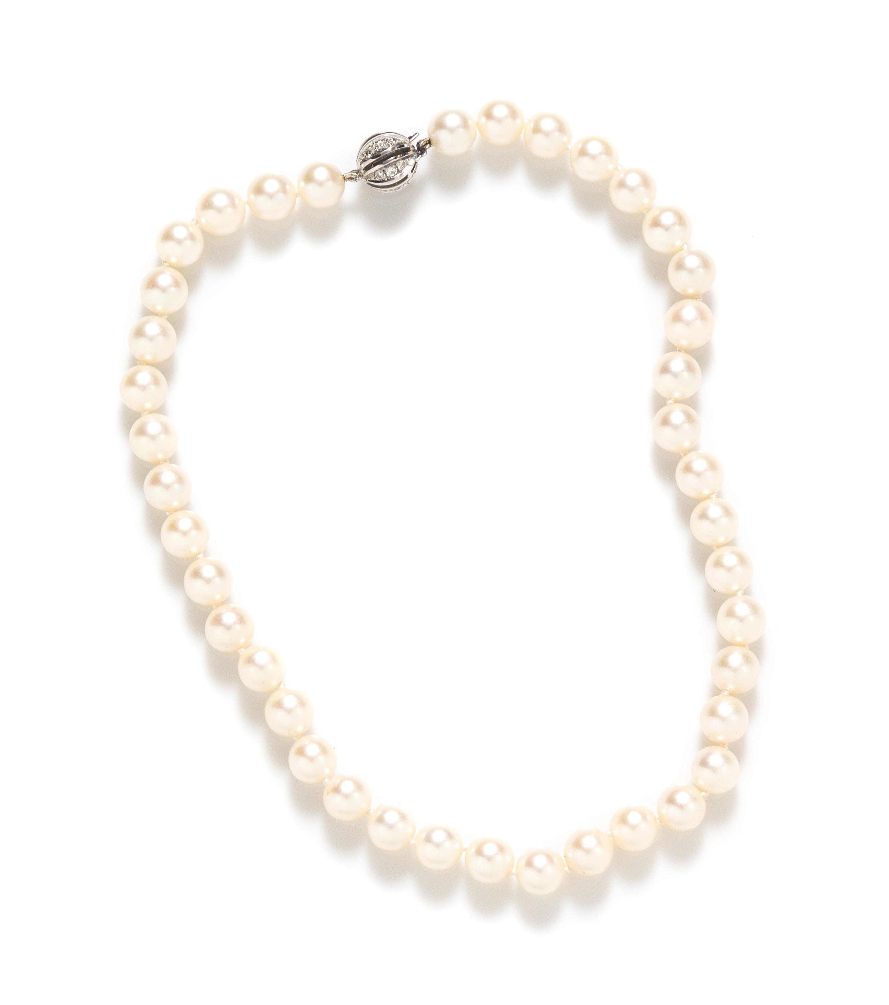 A White Gold, Diamond and Cultured Pearl Demi Parure, 5.70 dwts.