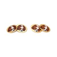 LONGMIRE, YELLOW GOLD AND ENAMEL DOG CUFFLINKS