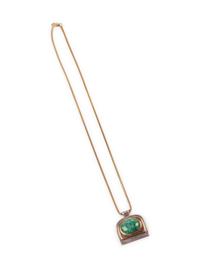Turquoise, Silver, and Gold Pendant, on a 14k Gold Chain