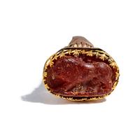 A Renaissance Amber Cameo of a Striding Lion — Set in a 19th Century gold ring