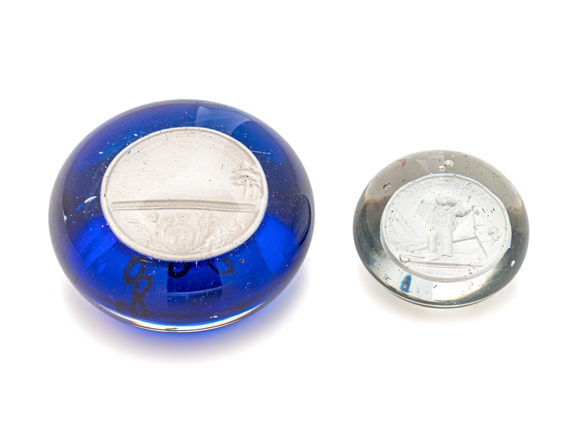 A Clichy London International Exhibition 1851 Sulfide and Glass Paperweight and a Clichy Prince of Wales Sulfide and Glass Paperweight