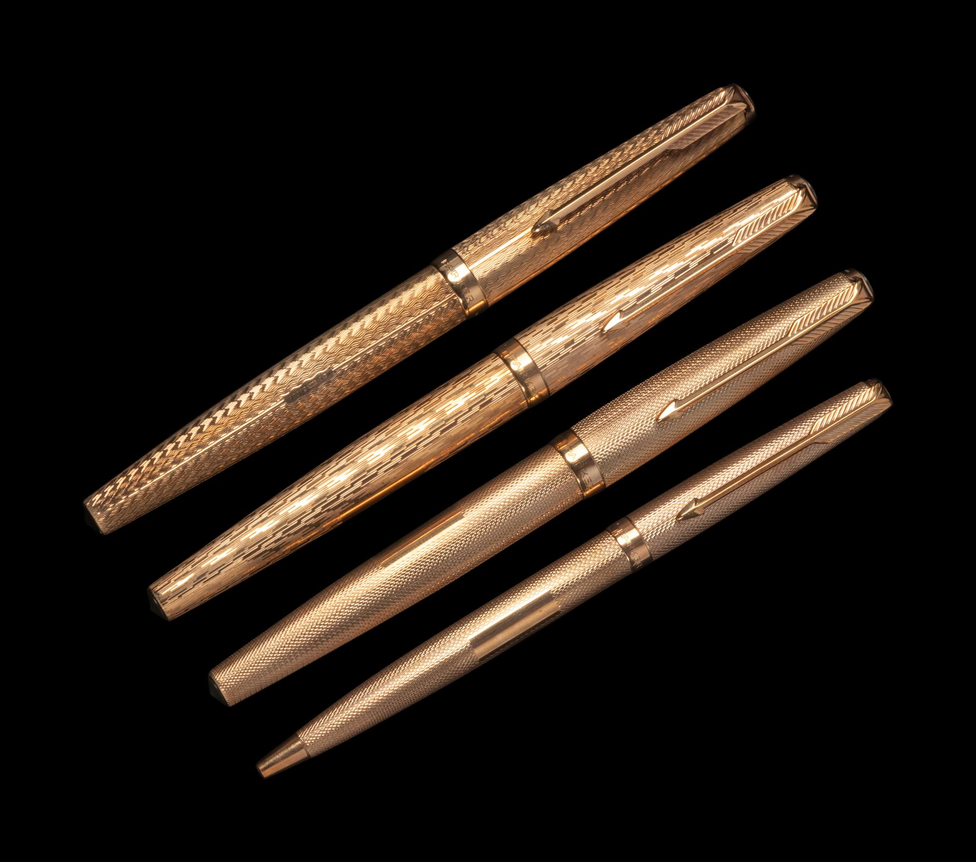 A Group of Four Parker 9-Karat Gold Writing Instruments