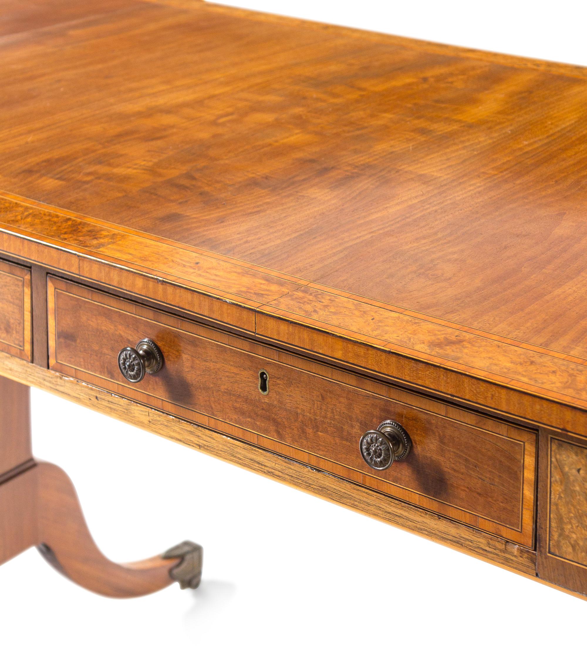 A George III Style Mahogany, Amboyna, Tulipwood and Satinwood Sofa Table