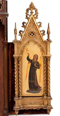 A Continental Carved Oak Altar Panel with Paintings after Fra Angelico
