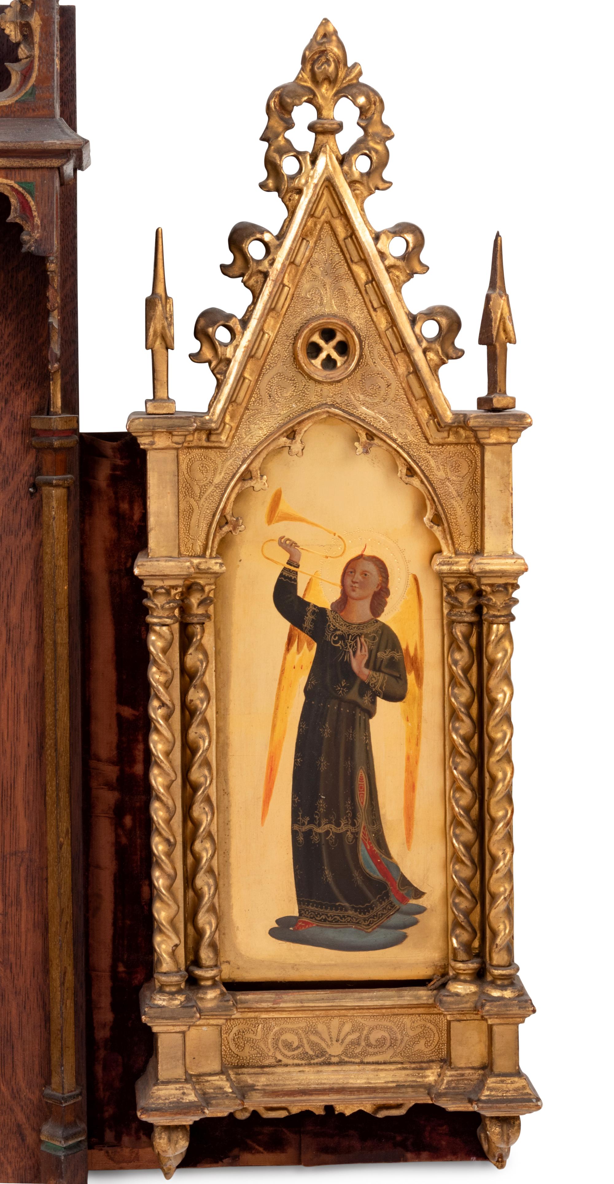 A Continental Carved Oak Altar Panel with Paintings after Fra Angelico