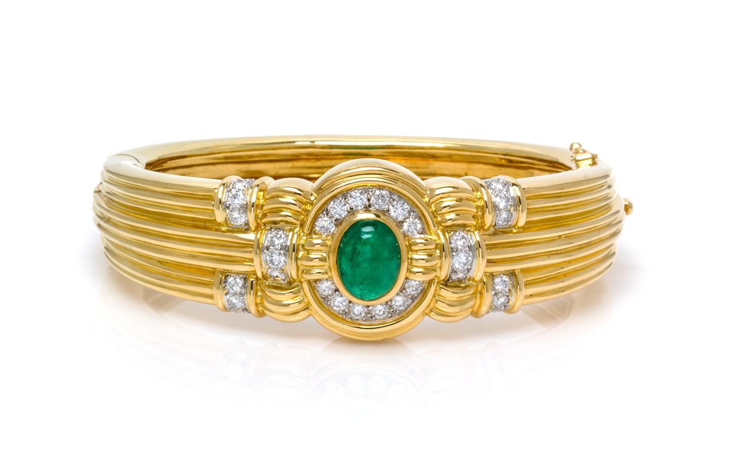 An 18 Karat Yellow Gold, Platinum, Emerald and Diamond Bracelet, Chaavae, 48.00 dwts.