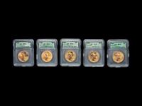 A Group of Five Gold Eagle $50 1 oz. Gold Coins (ICG MS70)