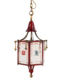 A Chinoiserie Style Painted Metal and Glass Lantern