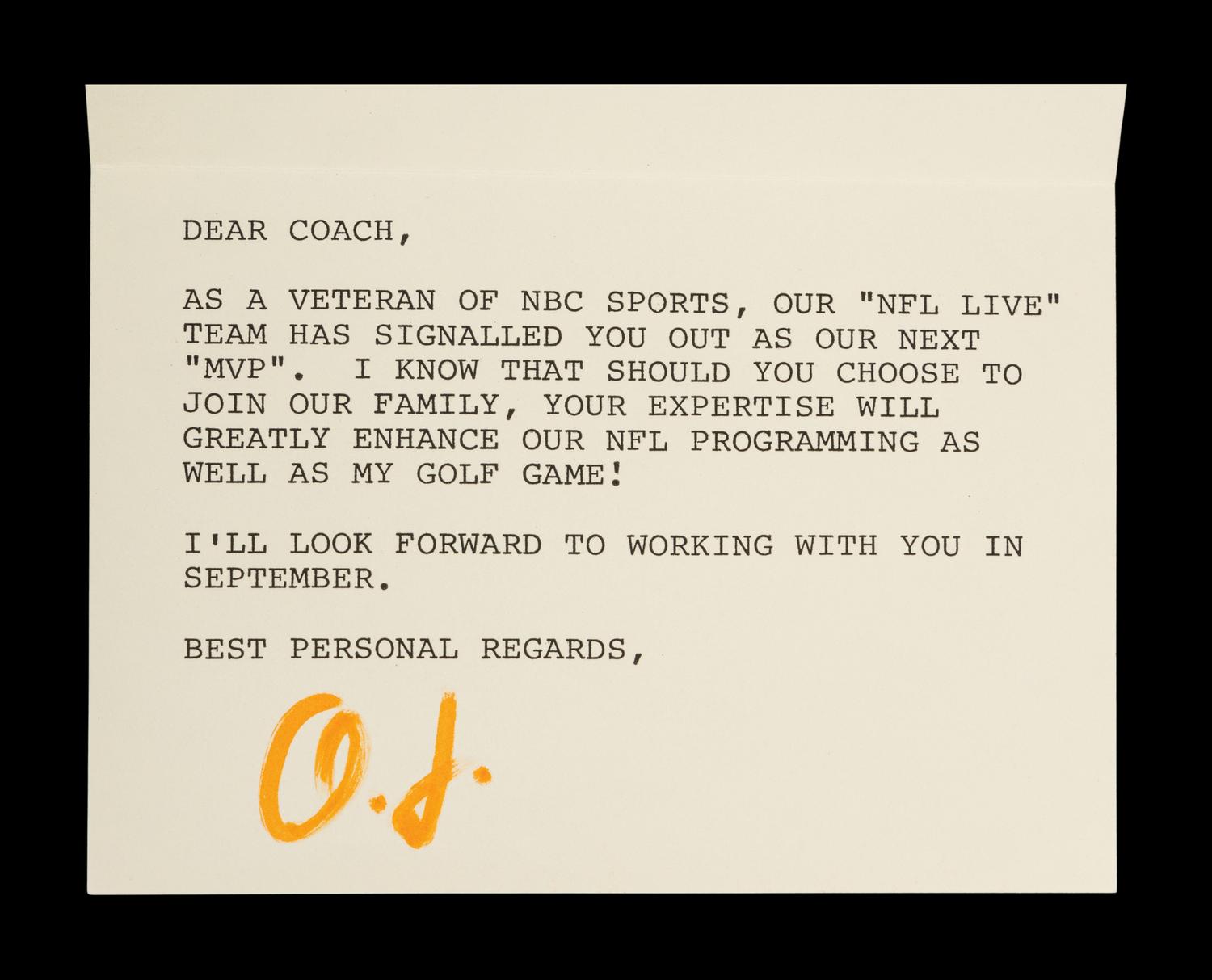 An O.J. Simpson Signed Note to Mike Ditka