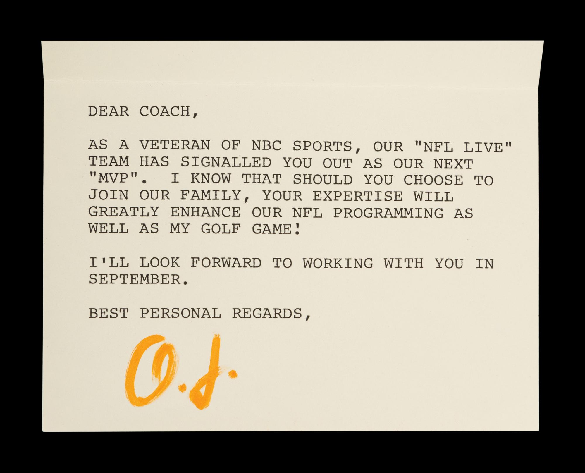 An O.J. Simpson Signed Note to Mike Ditka