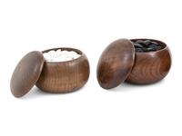 A Matched Pair of Chinese Hardwood Go Chess Boxes and A Carved Hardwood Brushpot