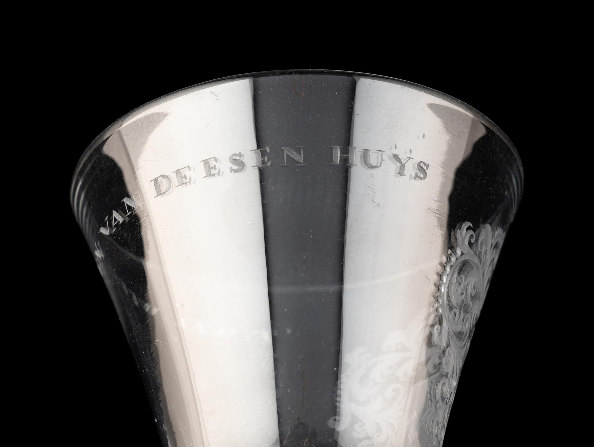 A Dutch Engraved Armorial Wine Glass