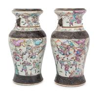 A Pair of Iron Decorated Famille Rose and Crackle Glazed Porcelain Vases