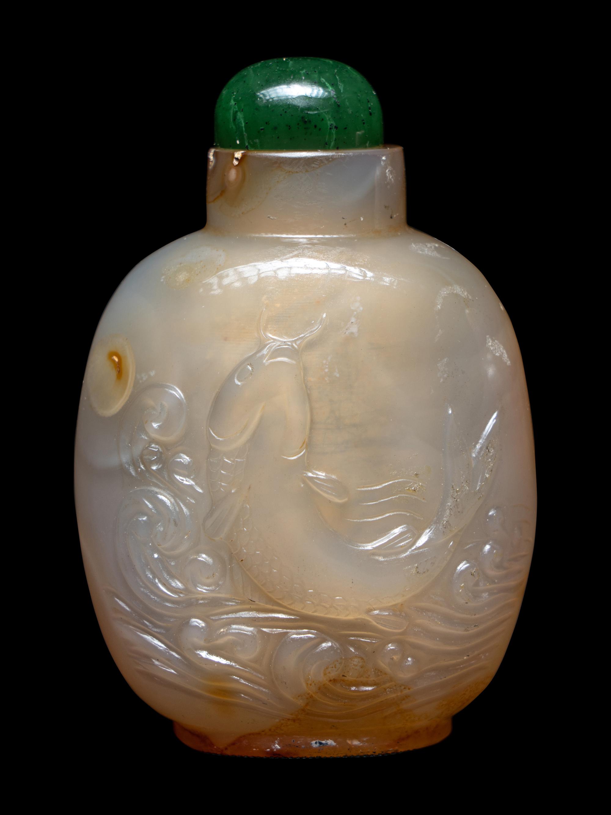 Two Chinese Carved Agate Snuff Bottles