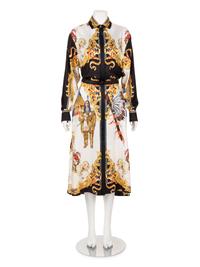 Versace Tribute "Native Americans" Silk Print Shirt Dress, Spring 2018