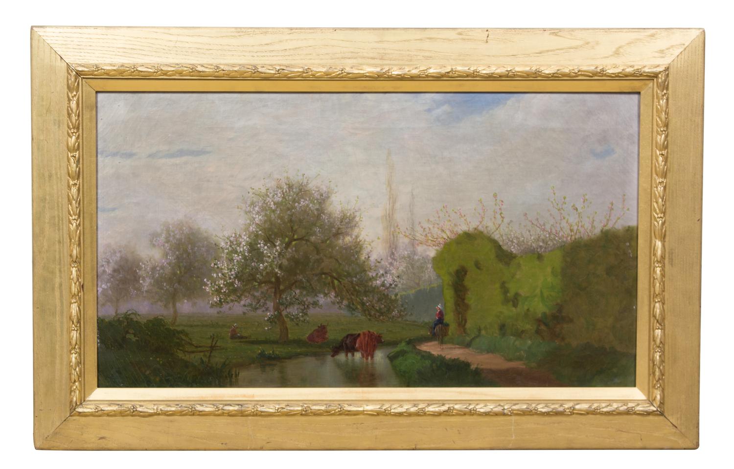 Attributed to George Quincy Thorndike (American, 1825-1886) Pastoral Landscape oil on...