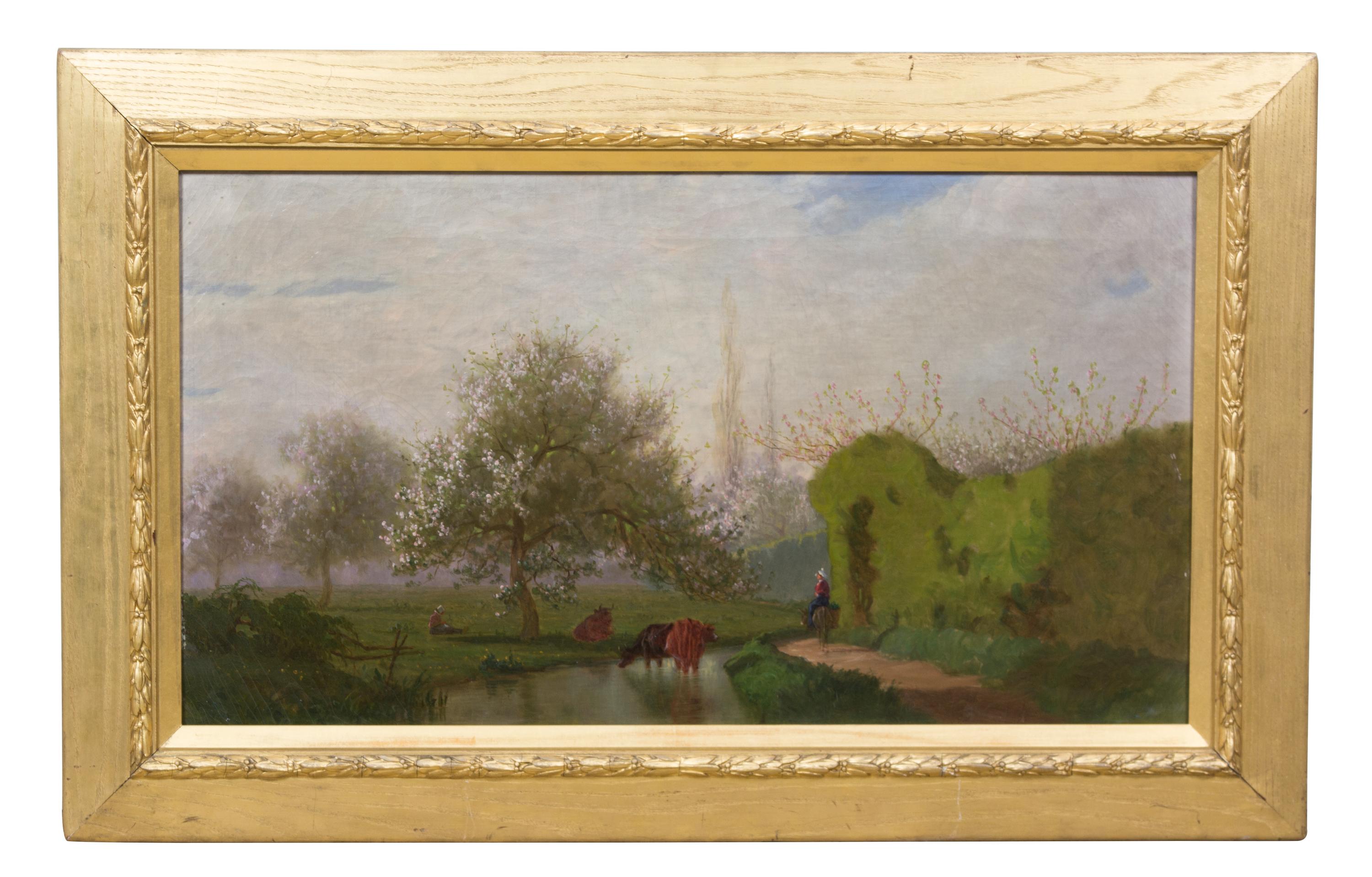 Attributed to George Quincy Thorndike (American, 1825-1886) Pastoral Landscape oil on...