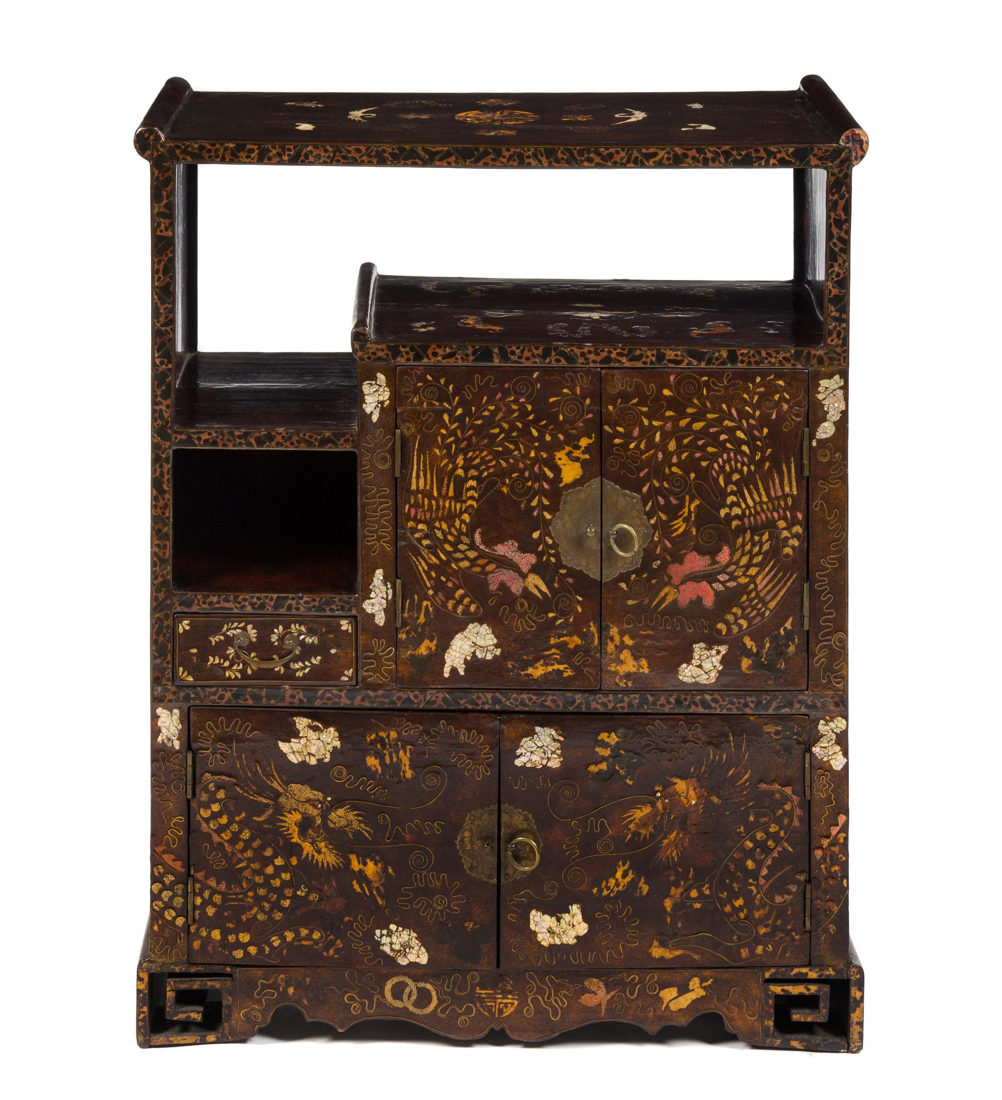 A Korean Mother-of Pearl, Shagreen, and Simulated Tortoise Shell Inlaid Lacquer Cabinet 19TH CENTURY — 19TH CENTURY