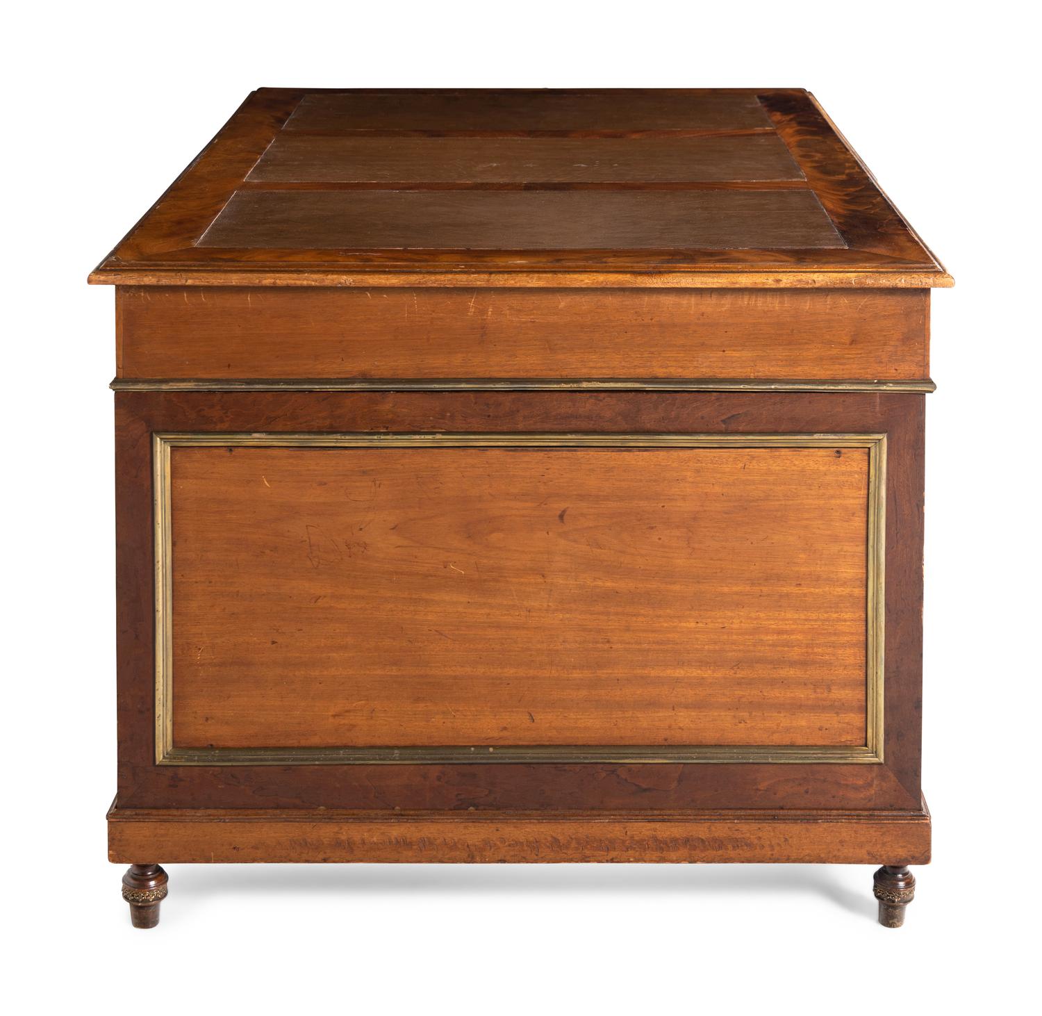 A Biedermeier Style Gilt-Metal Mounted Walnut Partner's Desk
