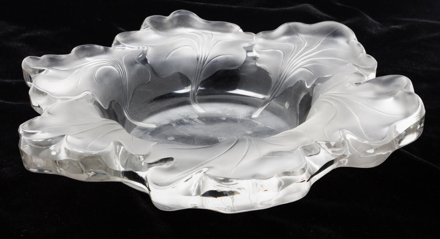 A Lalique Coupe Width 12 1/8 inches.