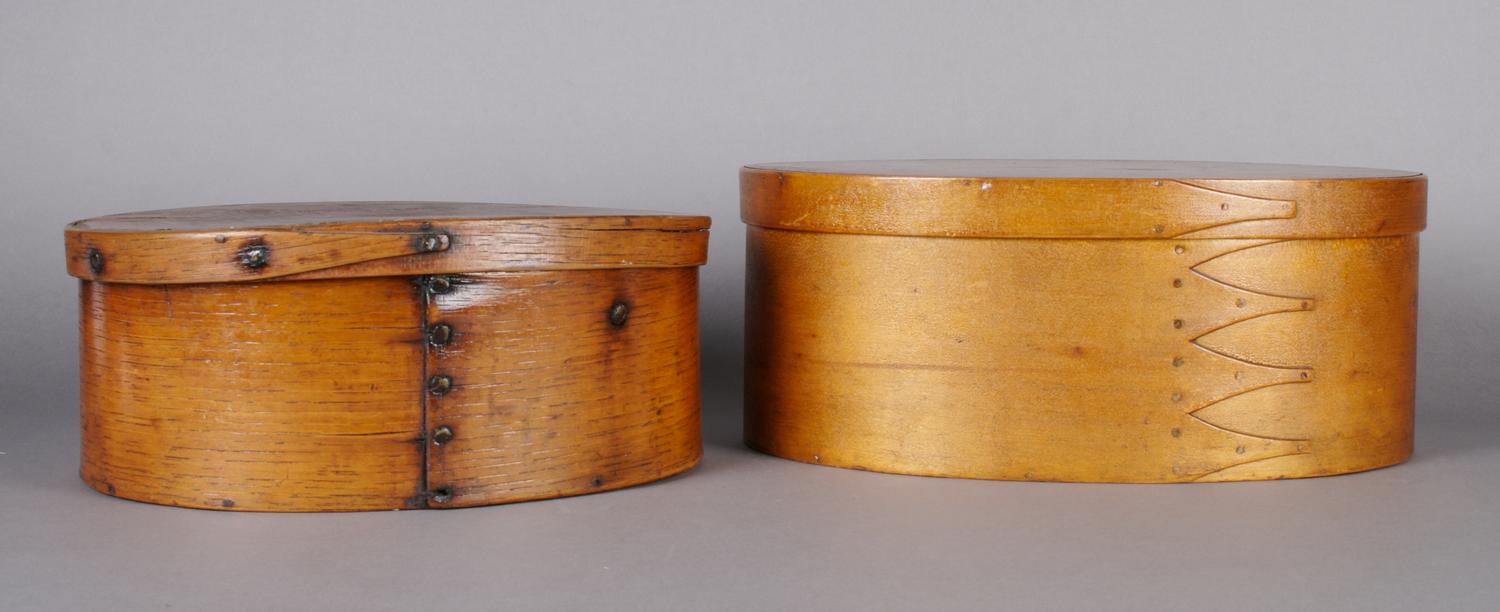 A Group of Two Shaker Wood Boxes, Width of widest 13 5/8 inches.