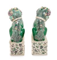 A Pair of Famille Verte Porcelain Figures of Fu Lions