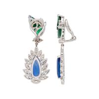 EMERALD, SAPPHIRE AND DIAMOND EARCLIPS