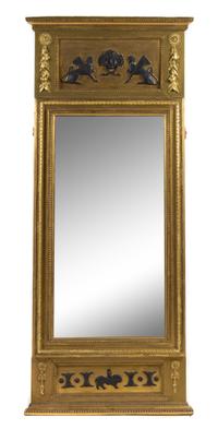 A Gustavian Neoclassical Style Parcel Ebonized Giltwood Mirror Height 67 1/8 x width 28 inches. — LATE 19TH CENTURY