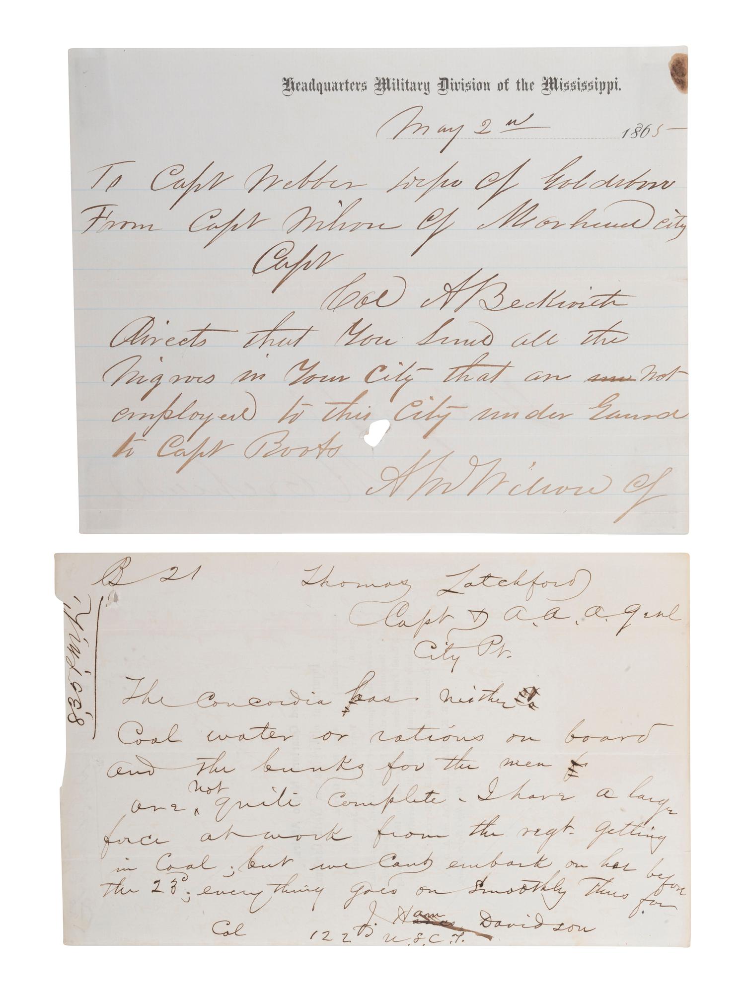[CIVIL WAR] -- [AFRICAN AMERICANA]. Two documents, comprising: