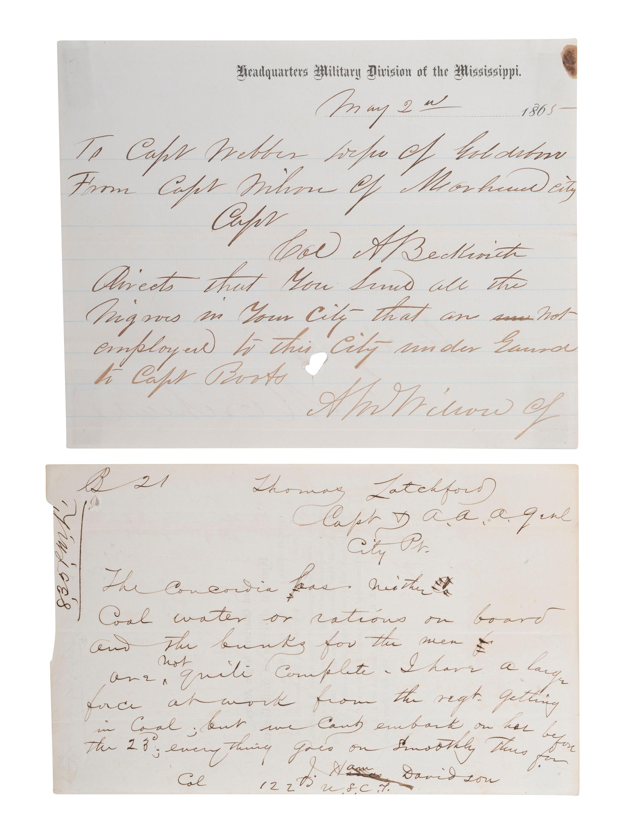 [CIVIL WAR] -- [AFRICAN AMERICANA]. Two documents, comprising: