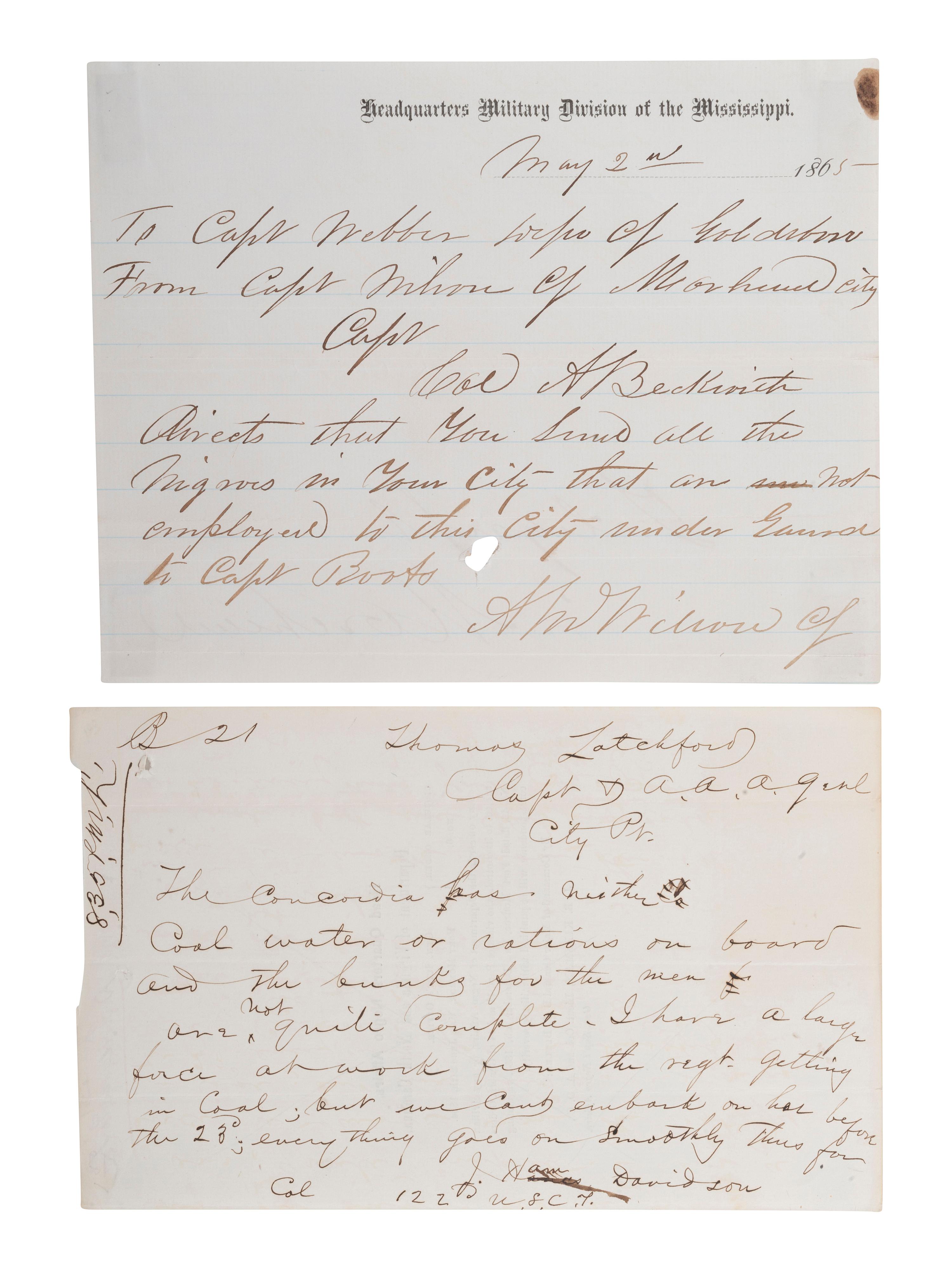 [CIVIL WAR] -- [AFRICAN AMERICANA]. Two documents, comprising: