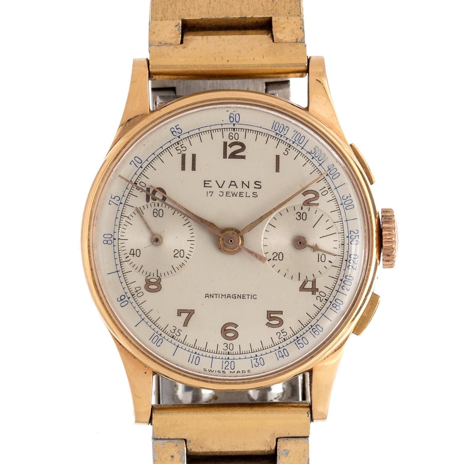 Evans, 18K Yellow Gold Chronograph Wristwatch