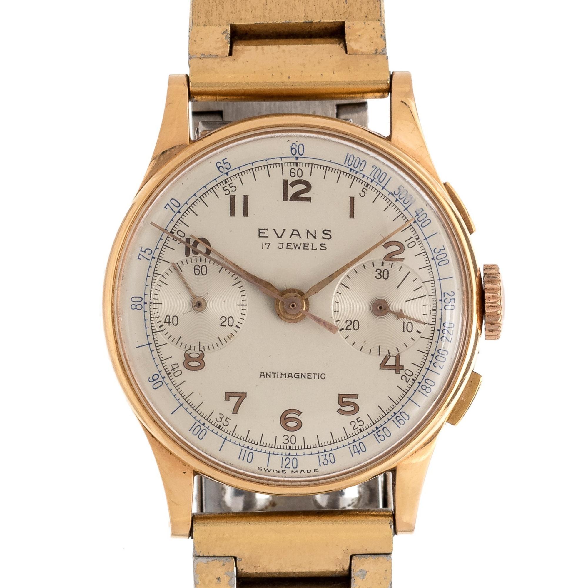 Evans, 18K Yellow Gold Chronograph Wristwatch