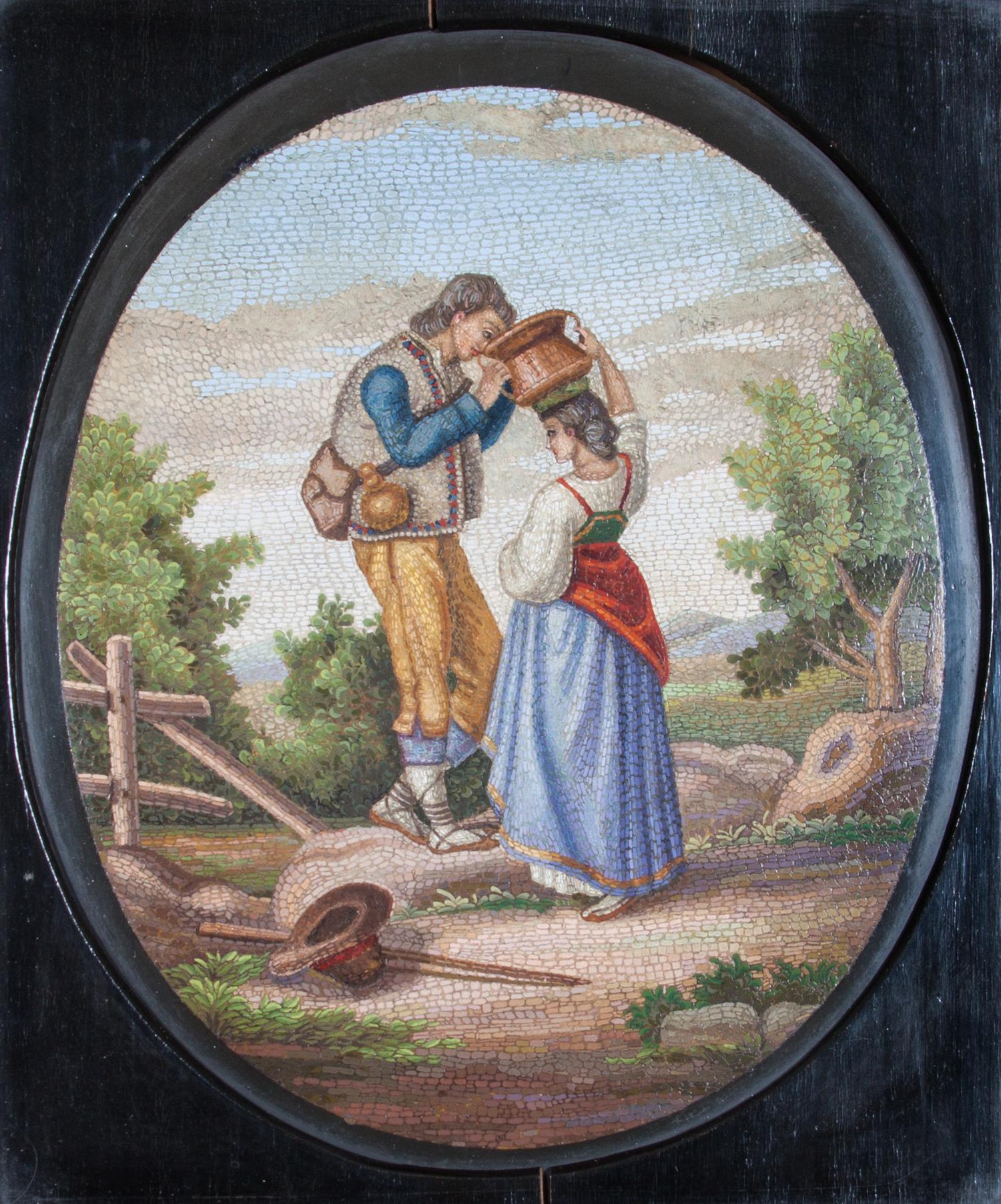 An Italian Vatican Studio del Mosaic Micromosaic Plaque Frame: 15 x 13 3/4 inches.