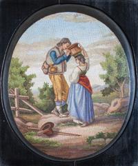 An Italian Vatican Studio del Mosaic Micromosaic Plaque Frame: 15 x 13 3/4 inches.