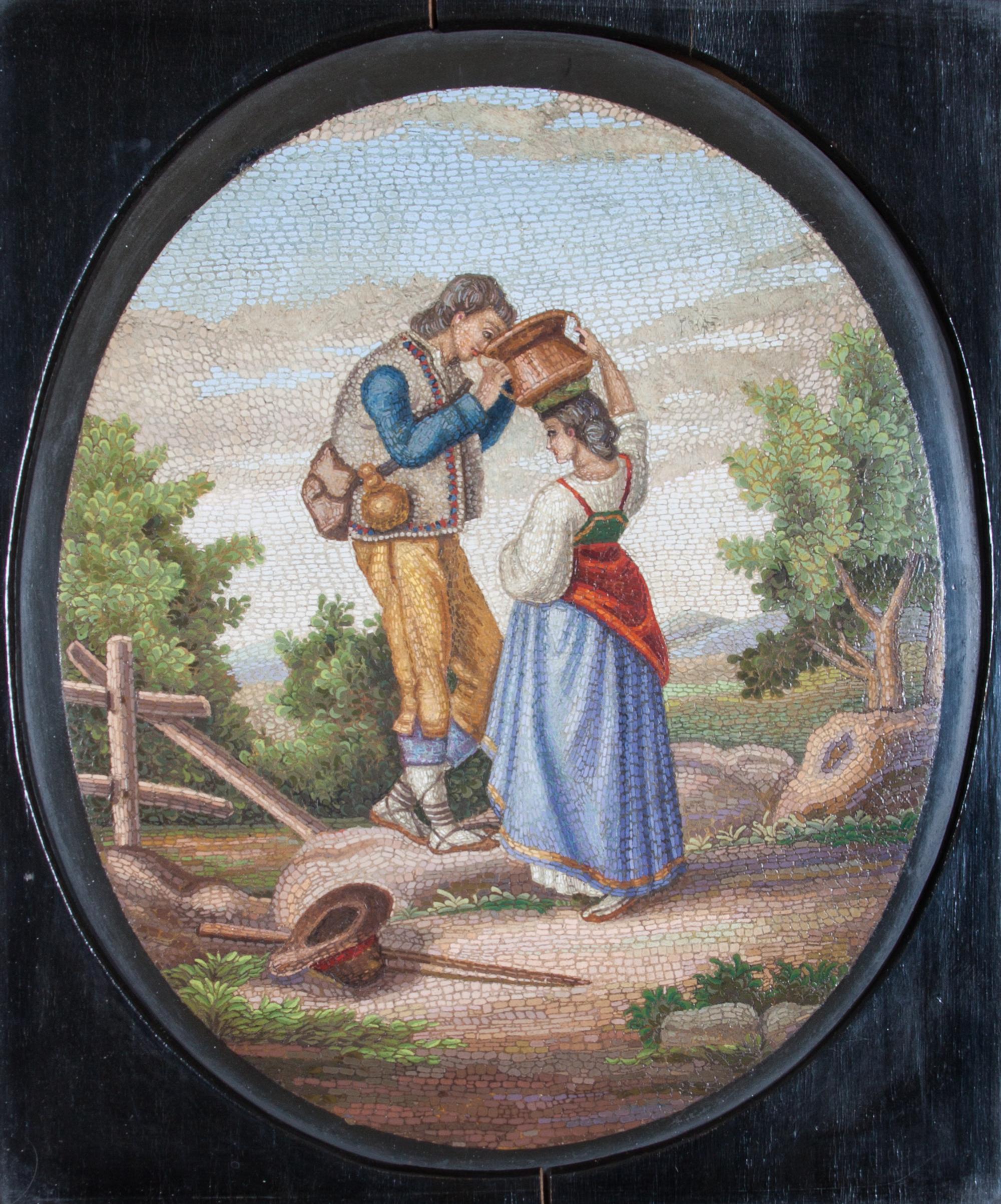 An Italian Vatican Studio del Mosaic Micromosaic Plaque Frame: 15 x 13 3/4 inches.