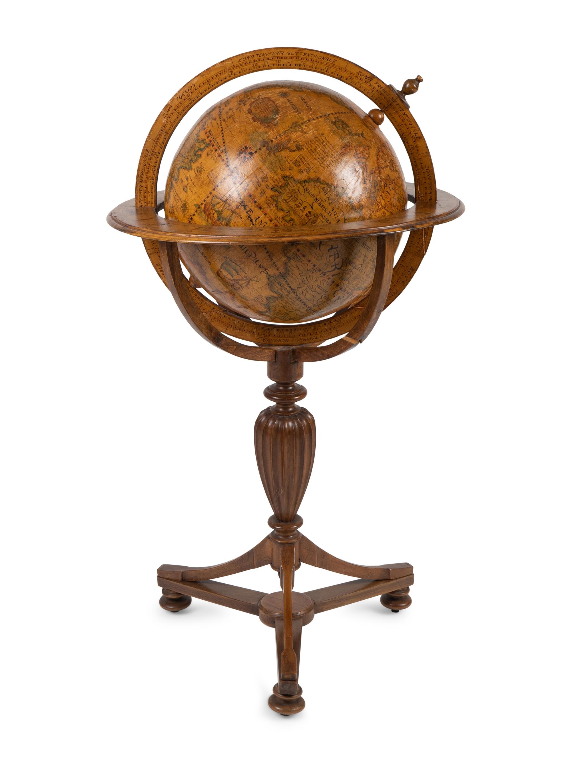 A Regency Style Walnut Terrestial Globe with Astrological Ring — 20TH CENTURY