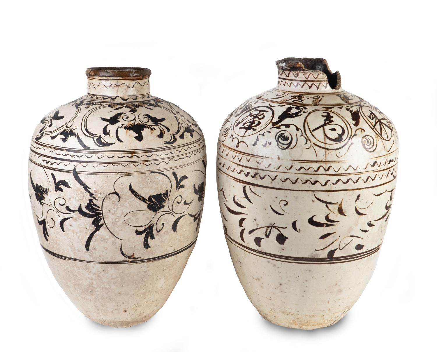 A Large Pair of Chinese T'zu Chou Style Storage Jars